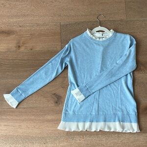 Vita Milano Super Soft, Light Blue Sweater with Piecrust Collar and Trim